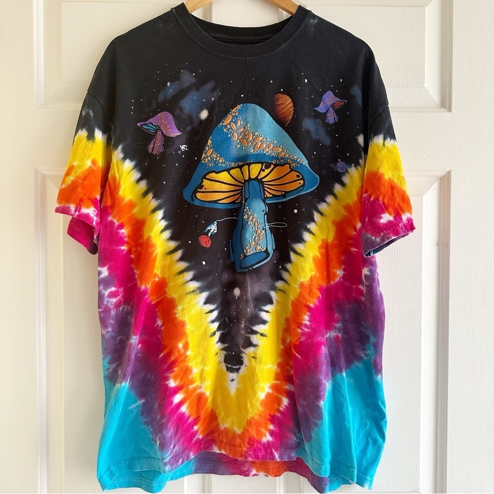 Liquid Blue Trippy Magic Mushrooms Space Astronaut Tie Dye T Shirt‎ XL